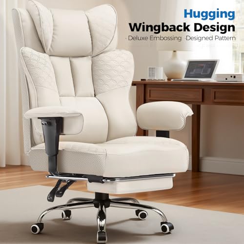 Image of GTPLAYER Big and Tall Office Chair, Wide Ergonomic Gaming Chair with Deluxe Embossing Designed Leather with Foot Rest,150Reclining Adjustable Soft Armrests Pocket Spring Back Support and Pillow
