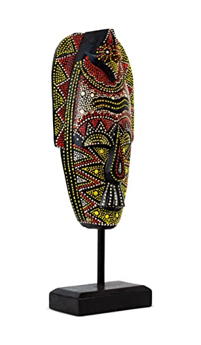17" Wooden Hand Carved African Face Mask In Dot Painting With Stand Handmade Primitive Tribal Statue Sculpture Tiki Handcrafted Art Home Decor Accent Figurine Decoration #TOP1