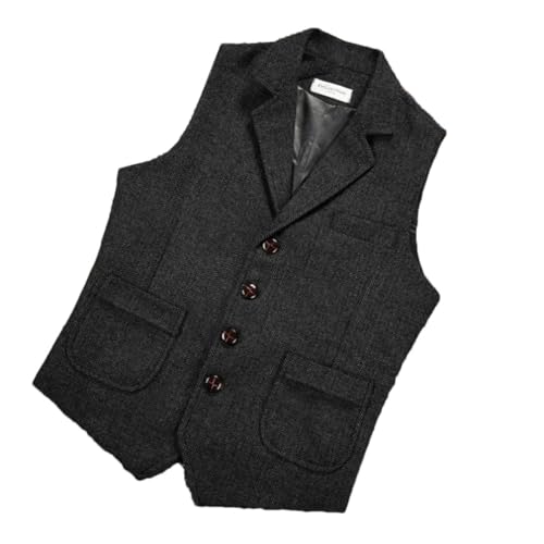 Men's Solid Color Lapel Single-Breasted Slim Pocket Herringbone Wool Tweed Vest