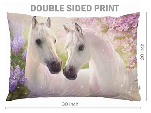 Ekobla Throw Pillow Cover Oil Horse Hand Painted White Horses Animal Print Blossom Flowers Magical Wildlife Decor Lumbar Pillow Case Cushion For Sofa Couch Bed Standard Queen Size 20X30 Inch #TOP6