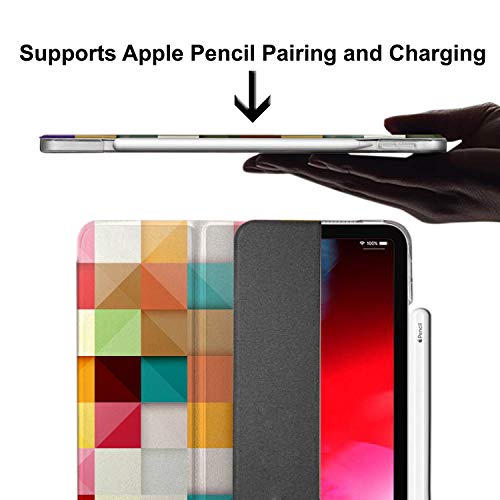 Image of DuraSafe Cases iPad PRO 11 Inch 1st [ PRO 11 2018 1 Gen ] A1980 A1934 A2013 A1979 MTXN2HN /A MTXP2HN /A MTXR2HN /A Trifold Printed Hard Smart PC Transparent Back Cover - Color Grid