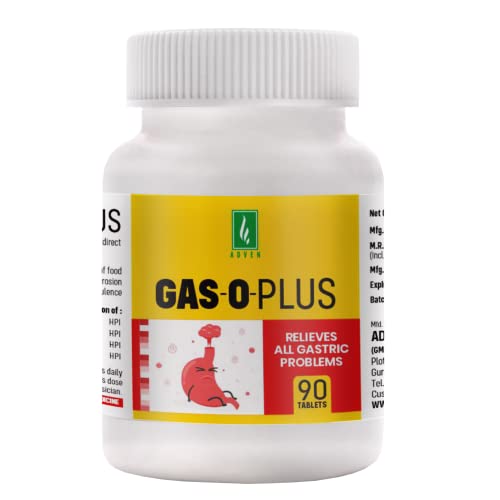 Adven Gas-O-Plus Tablets – 90 Tabs (Pack of 2) | Supports Relief from Gas, Acidity, Bloating & Indigestion |Digestive Support