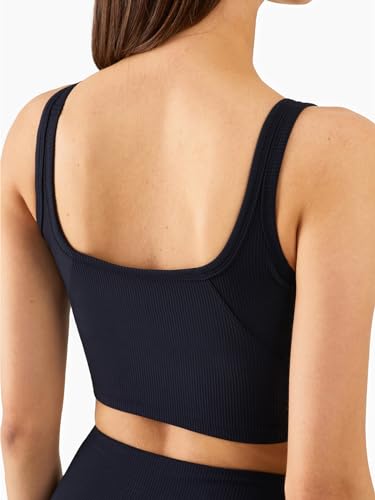 Chilylori Women's Seamless Sports Bra Workout Crop Top Ribbed Padded Longline Wirefree Medium Support Tank Tops Fitness2