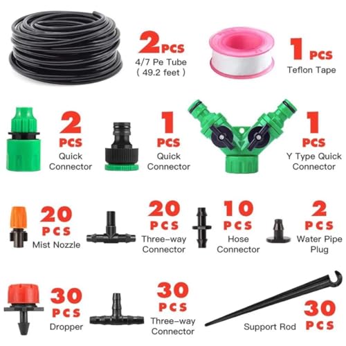 Kit 149 pcs Irrigação Nebulização Gotejador Bicos + 30m Tubo