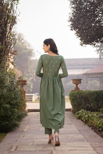 Image of Women's Dhanna Fashion Long Cut Salwar Suit with White Polka Dots,Full Sleeves, V-Neck,, Rayon