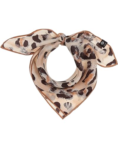 FRAAS Halstuch Damen mit Animal-Print - 51 x 51 cm Größe - Nickituch Seide - Seidentuch für Damen mit Leo-Muster - Bandana Tuch perfekt für den Sommer Cafe Au Lait