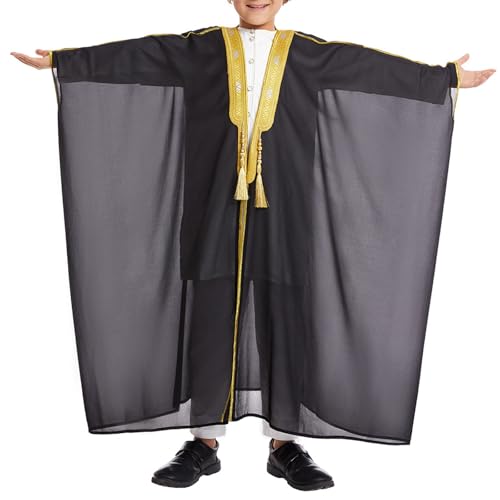 BILIKEYU Boys Girls Muslim Clothes Batwing Sleeve Open Front Cardigan Outwear with Tassels for Kids 1 to 144