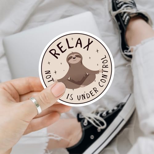 Image of 3 Pcs Relax Nothing is Under Control Sticker Chilling Sloth Yoga Stickers, Funny Sarcastic Adults Decal Inspirational Quote - Vinyl Sticker 3 Inches for Water Bottles Laptop Phone Car Helmet Hard Hat