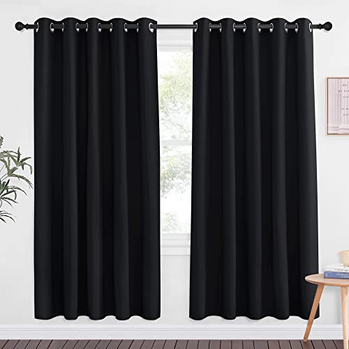 NICETOWN Blackout Curtain Drape for Night Shift - Light Reducing Thermal Insulated Solid Grommet Blackout Window Treatment for Living Room (1 Piece, W66 x L72, Black)