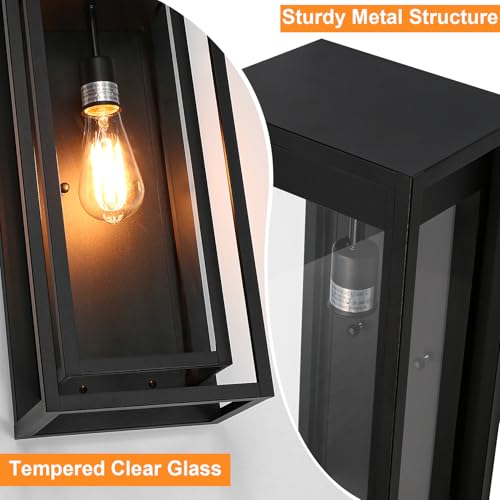 Image of 19 Inch Outdoor Wall Light Fixtures, Outside Porch Lights- Black | Large Size, Anti-Rust, Waterproof, Tempered Glass, Easy Installation, Exterior Wall Sconces for House Entryway Garage