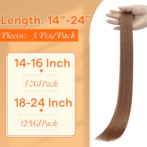 Image of Full Shine Invisible Injected Tape in Hair Extensions Human Hair Color 330 Orange Virgin Injection Seamless Tape in Hair Extensions 10Grams 5PCS Straight Brazilian Extension 16 Inch for Cosplay