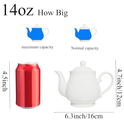 Image of White Porcelain Teapot Set of 4, Small Lotus Tea Pot Coffee Tea Water Pot Vintage Ceramic Gooseneck Kettle (4 * 14oz)