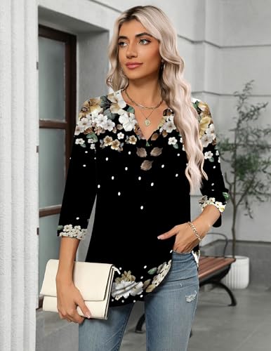 Image of Zeagoo Womens 3 /4 Length Sleeve Tops V Neck Tunic Dressy Casual Blouse