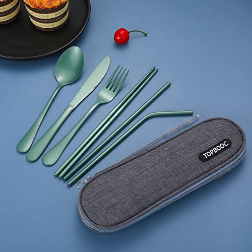 Portable Stainless Steel Flatware Set, Travel Camping Cutlery Set, Portable Utensil Travel Silverware Dinnerware Set With A Waterproof Case (Green) #TOP5