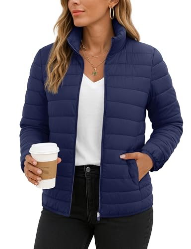 TACVASEN Women's Puffer Jackets Quilted Packable Puffy Coats Lightweight Winter Warm Zip Up Down Jacket Stand Collar