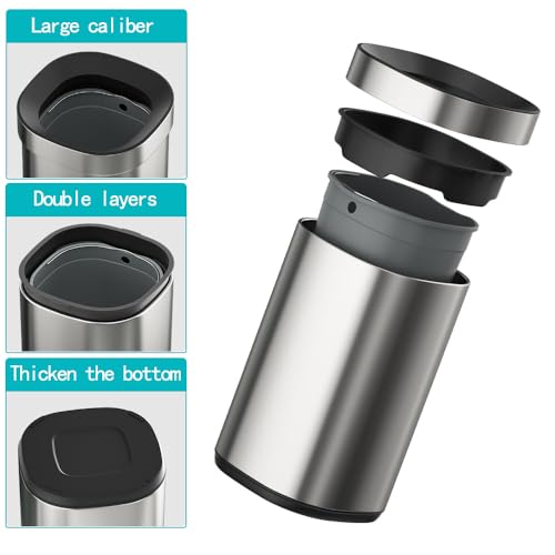 Image of 4 Gallon Fingerprint Proof Stainless Steel Kitchen Trash Can, Garbage Can with Removable Inner Bucket, Silver, Open Top Metal Wastebasket, for Bathroom Office Hotel (Sliver)