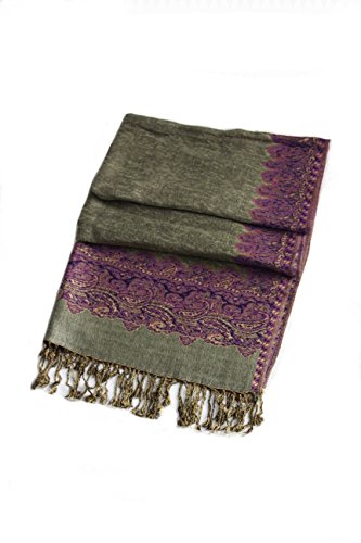 Sakkas Border Pattern Layered Reversible Woven Pashmina Shawl Scarf Wrap Stole2