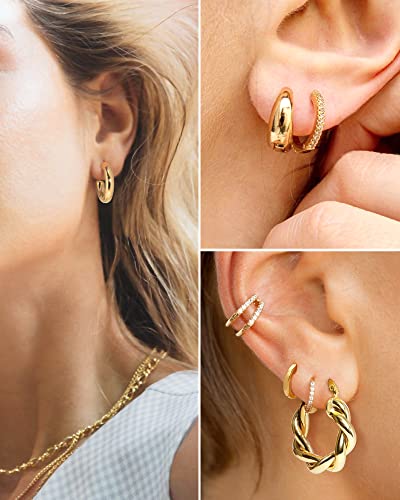 Adoyi Gold Hoop Earrings Set For Women Gold Hoops Twisted Huggie Hoops Earrings 14K Plated For Girls Gift Lightweight 9 Pairs Jewelry For Women #TOP4