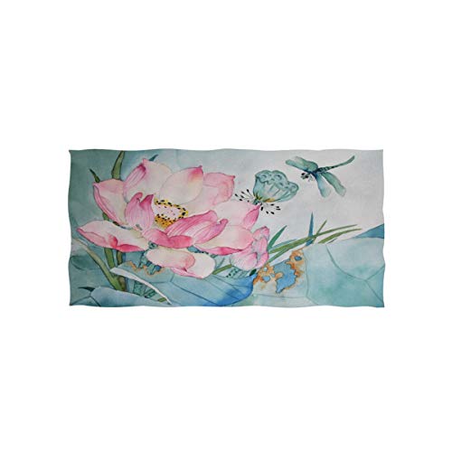Vikko Pink Lotus and Dragonfly Towels Hand Washcloths Polyester Fingertip Towel with Single-Sided Printing for Home Hotel Bathroom Decoration - 30x15 Inch