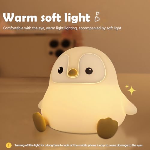 Image of S NMT Novelty Cartoon Penguin Silicone Night Light Rechargeable Timing Dimming Nursery Sleep Night Lamp for Baby Room Decor