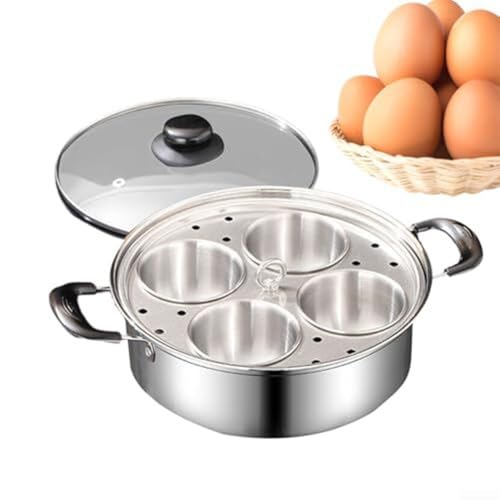 HpLive Egg Poacher Pan Thickened Stainless Steel 4 Cup Steamer for Poached Eggs Mini Cake Home Kitchen 20cm Silver