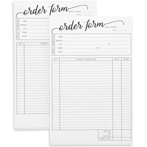 Juvale Receipt Book with Carbon Copies & Work Order Forms - 5.5 x 8.5 in, White, 2 Pads, 100 2-Part Carbonless Sheets - Invoice Receipt Book & Order Form Notepad