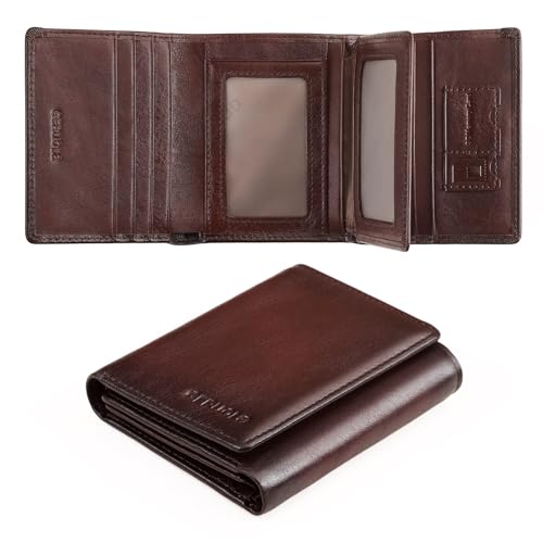 Trifold Wallets for Men Genuine Leather Large Capacity RFID Blocking, Includes Id Window and Credit Card Holder,Mens Wallets Leather (Coffee)
