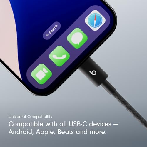 Image of Beats USB-A to USB-C Woven Cable Fast Charging Durable and Tangle-Free Design Compatible Charger for Apple & Android Devices (1.5 m, 5 ft) - Bolt Black