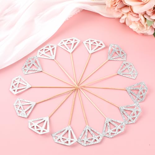 Mozeat Lens 580160_1_Y6EE4R8H 50 Pack Engagement Cupcake Toppers Glitter Diamond Ring Cake Toppers Silver Bridal Shower Toothpicks thumb #3