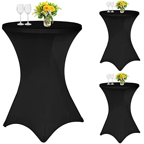 Teruntrue Lot de 3 Housse Mange Debout 80x110cm Nappe Mange Debout pour Cocktail Nappe Table Haute en Spandex Stretch pour Table de Banquet de Cocktail de Mariage (Noir)