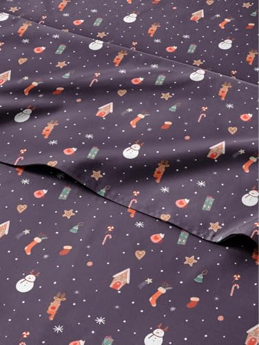 Full Christmas Night Sheet Set - Holiday Xmas Pattern Bedding Set - Deep Pockets - Snug Fit - 4 Piece - Wrinkle Free & Easy Care - Comfy Festive Winter - Holiday Sheets for Women, Men, Kids & Teens