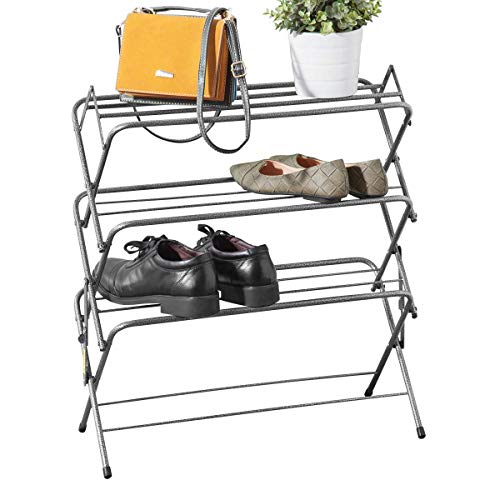 Zenree 4 Tier Folding Shoe Rack, Multifunction Small Organizer and Storage Metal Shelving