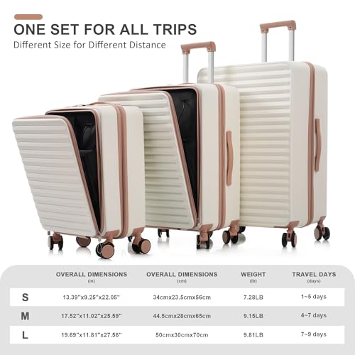 Luggage Sets with Wheels Expandable PC+ABS Travel Suitcase TSA Lock Spinner Wheel Suitcases 3-Piece Set (20/24/28 Inch) (Beige)2