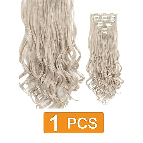prinfantasy Ash Blonde Clip in Hair Extension Curly Hair Extension Clip in 22 Inches Long Synthetic Hair Extensions Soft Wavy Hair Pieces for Women Full Head MW100 - Image 2