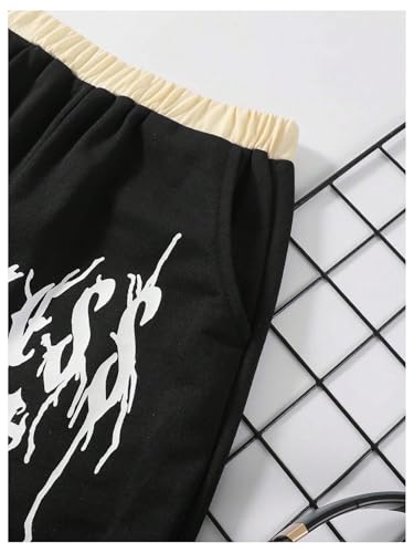 SHENHE Boy's Letter Print Elastic Waist Sweatpants Wide Leg Y2K Pants with Pockets3