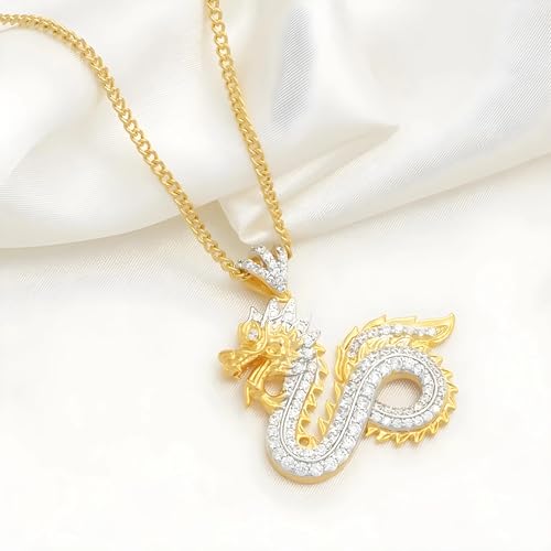 Cubic Zirconia Dragon Pendant Necklaces for Women Chinese Elements Jewelry Mascot Ornaments Lucky Symbol-A092