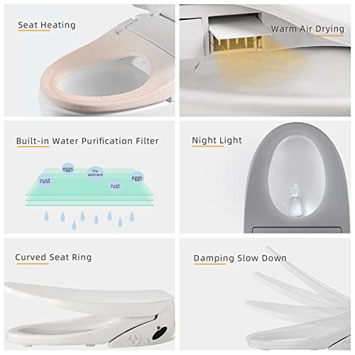 Bejoan Bidet Toilet Seat Electronic X3, Bidet Warm Water, Heated Toilet Seat With Warm Air Dryer, Remote Control, Stainless Steel Self-Cleaning Nozzle, Prewetting, White - Elongated #TOP3