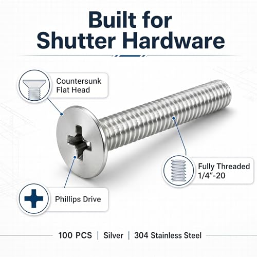 Image of Blulu 100 Pcs 1 /4 inch-20 x 1 Hurricane Shutter Fasteners, 304 Stainless Steel Sidewalk Bolts, Truss Head Machine Screws for Exterior Window Panels and Doors Hardware