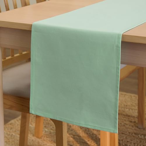 Image of Encasa Homes Table Runner for 6 Seater Dining - Mint Green - Large 13 x 72 inch, 100% Cotton Plain Dyed Solid Colours Decorative Cloth for Party, Banquet, Restaurant & Outdoors - Machine Washable