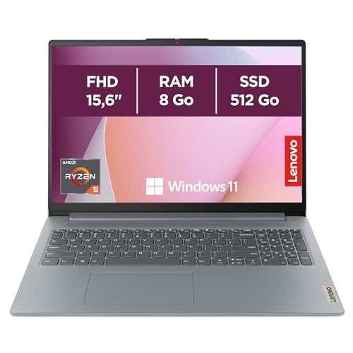 Lenovo IdeaPad Slim 3 15AMN8 - Ordinateur Portable 15.6'' FHD (AMD Ryzen 5 7520U, RAM 8Go, SSD 512Go, AMD Radeon 610M Graphics, Windows 11 Home) Clavier AZERTY Français...