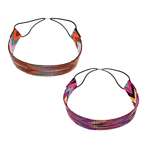 Kloud City Pack of 2 Women Boho Style Weave Arrow Headband Hippie Elastic Hairband Hair Accessories