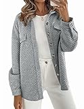 ZESICA Women's Casual Long Sleeve Button Down Loose Lightweight Shacket Shirt Jacket Coat Outerwear with Pockets,LightGrey,Medium