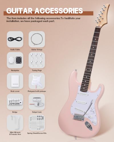 Image of Leo Jaymz DIY ST Style Electric Guitar Kits,Spray-painted Mahogany Body,Laurel Wood Fingerboard and Maple Neck, including all Components (ST-Light Pink New)