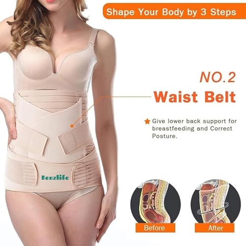 Image of Kenzlife 3 in 1 Post Pregnancy Belt for Women after Normal Delivery and C-Section Abdomen & Belly Wrap, Postpartum Recovery Belt for Belly, Waist & Pelvis Support | Free Size 30 inch-46 inch Inch (3 in 1 (Beige))