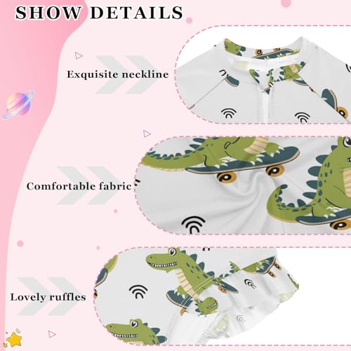 ALAZA Cartoon Crocodile Animal White Girls One Piece Swimsuit Long Sleeve Rash Guard Swimsuits UV 50+ Swimwear Zipper4