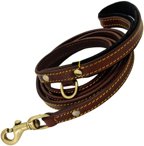 BlazingPaws Pawficer Heavy Duty 6 ft Thick Bridle Leather Dog Leash with Soft Suede Leather Padded Handle (6 Ft, Brown)