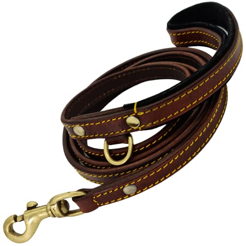 Blazingpaws Pawficer Heavy Duty 6 Ft Thick Bridle Leather Dog Leash With Soft Suede Leather Padded Handle (6 Ft, Brown) #TOP3