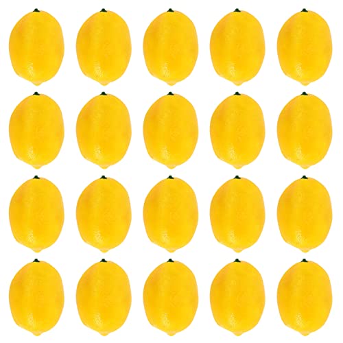Jkjhbhged 20 Pcs Artificial Lemons Fake Lemons Faux Lemons Fruits in Yellow 3 Inch Long X 2 Inch Wide