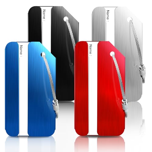 Etiquetas para Equipaje, 4 Piezas Etiqueta de Equipaje, Maleta Etiquetas de Metal, para Equipaje de Avión, Viaje Bolso, Maleta, Etiquetas de Identificación