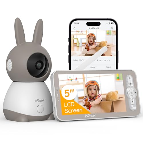 ieGeek Babyphone mit Kamera 2K 3MP 5 Zoll WLAN Video-Babyfon mit PTZ 360 automatischer Verfolgung Nachtsicht Bewegungserkennung Weinerkennung App-Steuerung Temperaturanzeige
